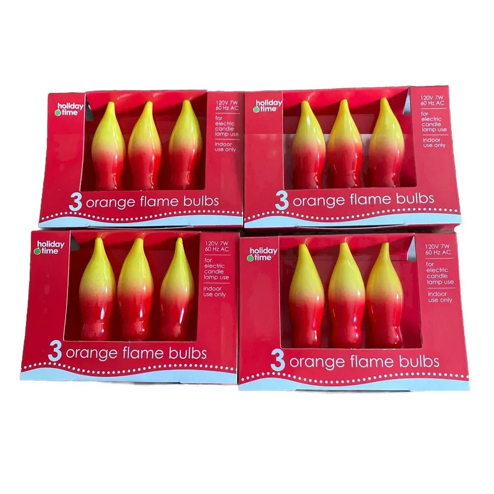 12 Holiday Time Christmas Candle Red Orange Flame Glass Bulb C7 7W Candelabra